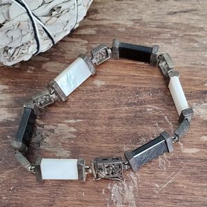 vintage metal black white gem boho asian bracelet